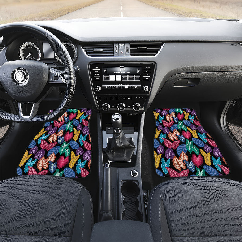 Hawaii Colorful Tropical Leaves Car Mats LT01 Set 2pcs - Front Black - Polynesian Pride