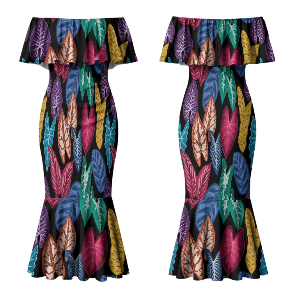Hawaii Colorful Tropical Leaves Couples Matching Mermaid Dress and Hawaiian Shirt LT01 - Polynesian Pride