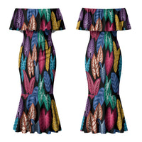 Hawaii Colorful Tropical Leaves Couples Matching Mermaid Dress and Long Sleeve Button Shirt LT01 - Polynesian Pride