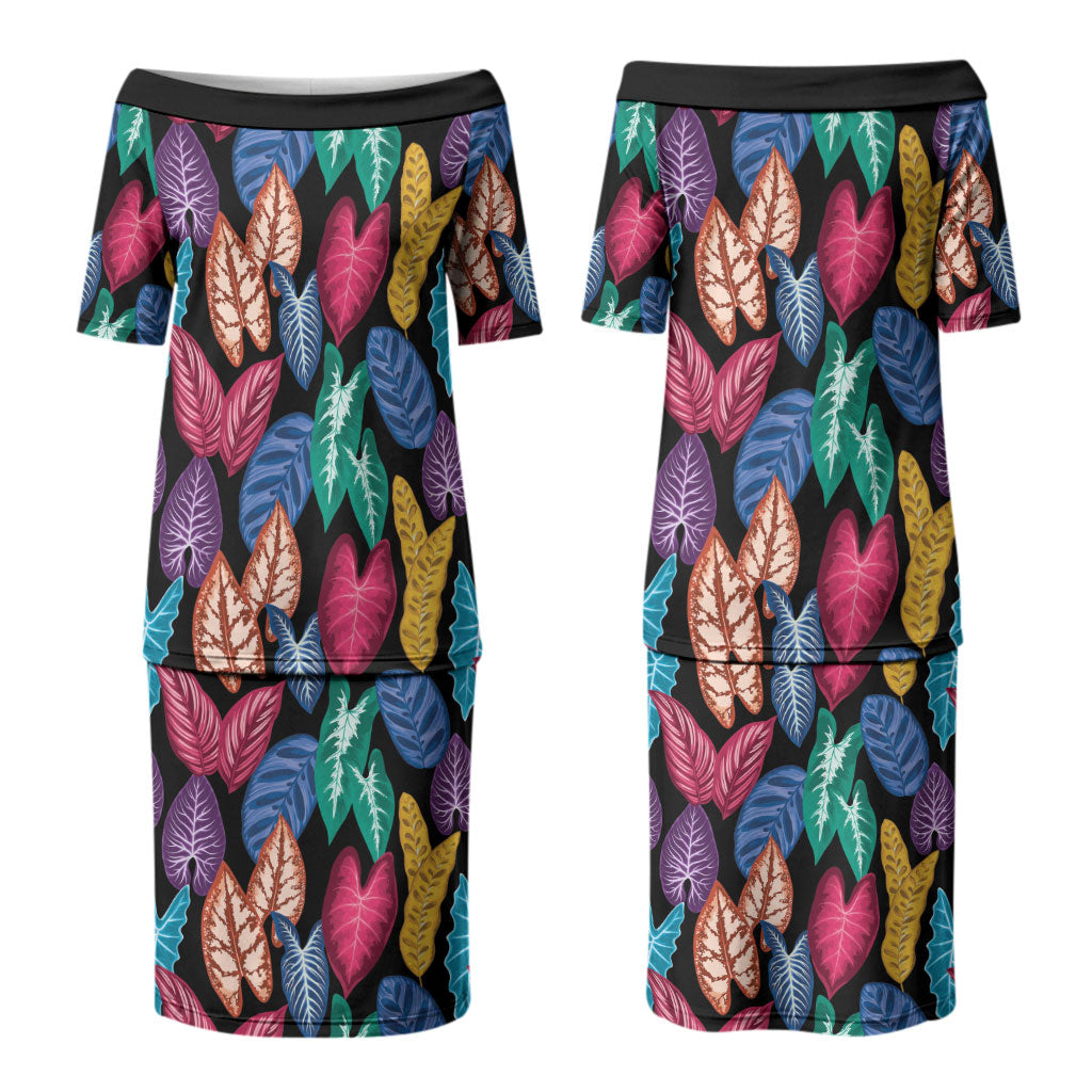 Hawaii Colorful Tropical Leaves Couples Matching Puletasi and Hawaiian Shirt LT01 - Polynesian Pride