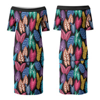 Hawaii Colorful Tropical Leaves Couples Matching Puletasi and Long Sleeve Button Shirt LT01 - Polynesian Pride