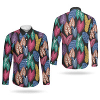 Hawaii Colorful Tropical Leaves Couples Matching Short Sleeve Bodycon Dress and Long Sleeve Button Shirt LT01 - Polynesian Pride