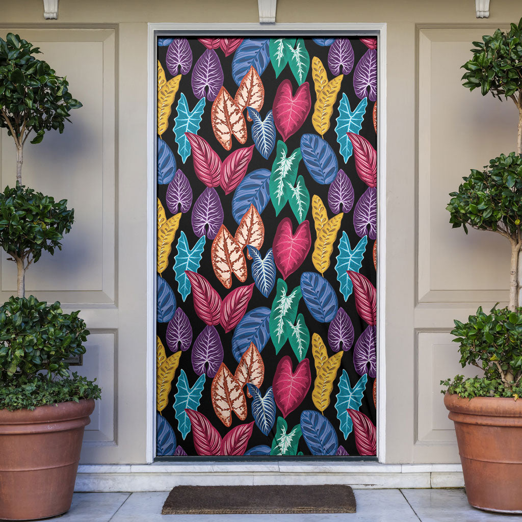 Hawaii Colorful Tropical Leaves Door Cover LT01 Black - Polynesian Pride