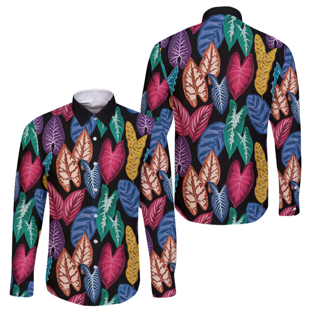 Hawaii Colorful Tropical Leaves Family Matching Mermaid Dress and Hawaiian Shirt LT01 Dad's Shirt - Long Sleeve Black - Polynesian Pride