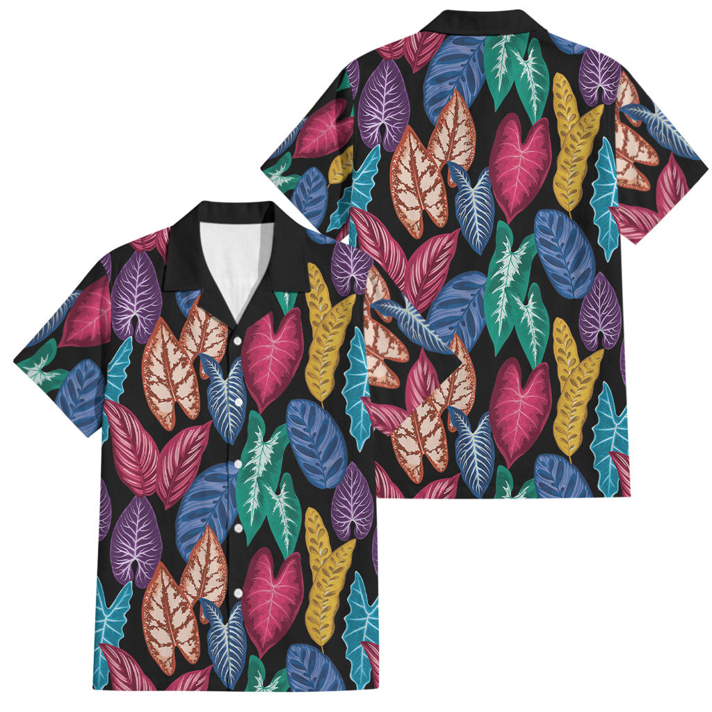 Hawaii Colorful Tropical Leaves Family Matching Off The Shoulder Long Sleeve Dress and Hawaiian Shirt LT01 Dad's Shirt - Short Sleeve Black - Polynesian Pride