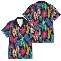 Hawaii Colorful Tropical Leaves Family Matching Off Shoulder Maxi Dress and Hawaiian Shirt LT01 Dad's Shirt - Short Sleeve Black - Polynesian Pride
