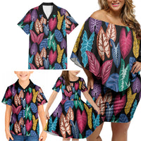 Hawaii Colorful Tropical Leaves Family Matching Off Shoulder Short Dress and Hawaiian Shirt LT01 - Polynesian Pride