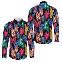 Hawaii Colorful Tropical Leaves Family Matching Off Shoulder Short Dress and Hawaiian Shirt LT01 Dad's Shirt - Long Sleeve Black - Polynesian Pride