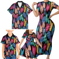 Hawaii Colorful Tropical Leaves Family Matching Short Sleeve Bodycon Dress and Hawaiian Shirt LT01 - Polynesian Pride