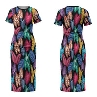 Hawaii Colorful Tropical Leaves Family Matching Short Sleeve Bodycon Dress and Hawaiian Shirt LT01 Mom's Dress Black - Polynesian Pride
