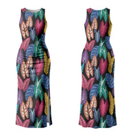 Hawaii Colorful Tropical Leaves Family Matching Tank Maxi Dress and Hawaiian Shirt LT01 Mom's Dress Black - Polynesian Pride