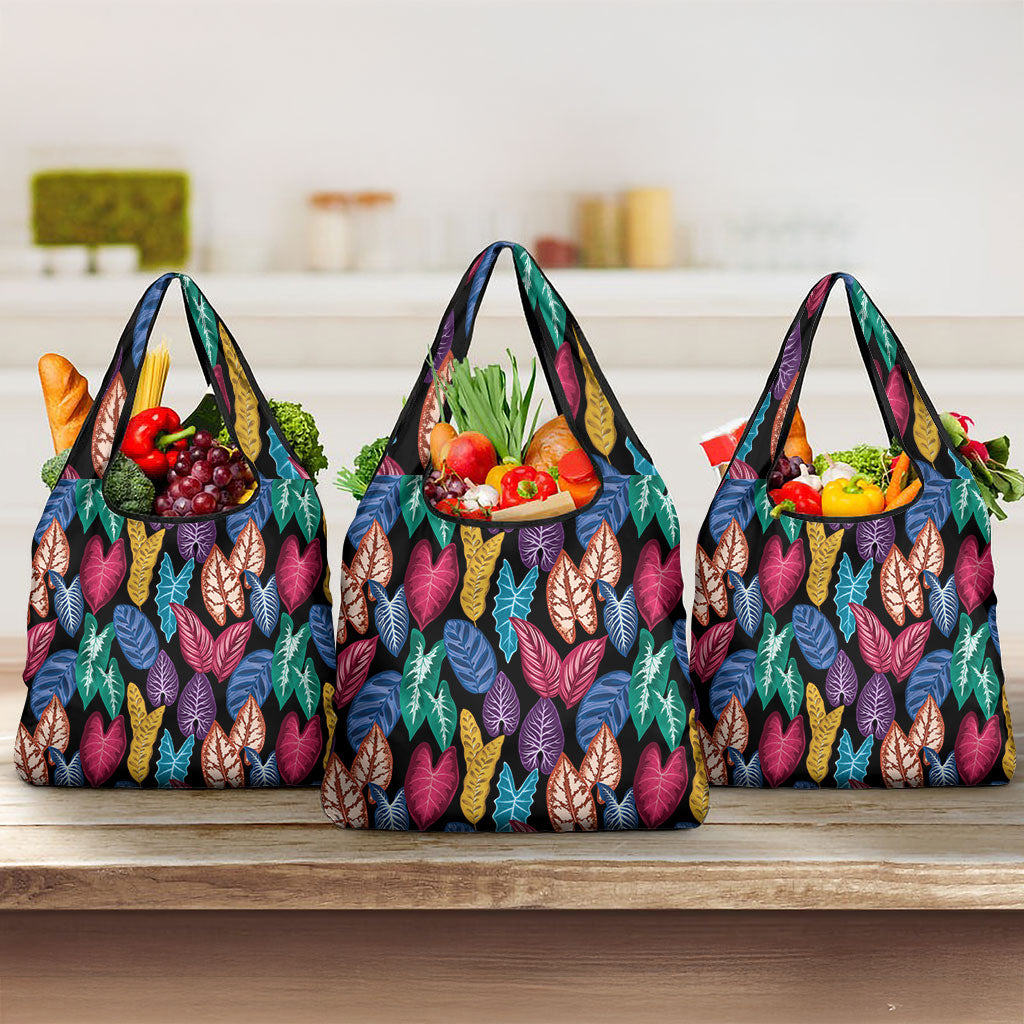 Hawaii Colorful Tropical Leaves Grocery Bag LT01 3-pack One Size Black - Polynesian Pride