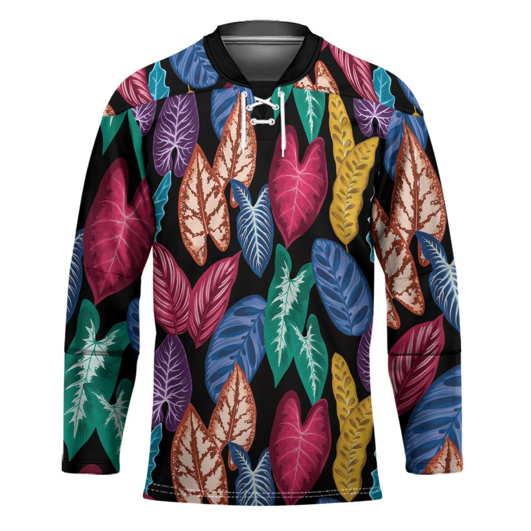 Hawaii Colorful Tropical Leaves Hockey Jersey LT01 Unisex Black - Polynesian Pride