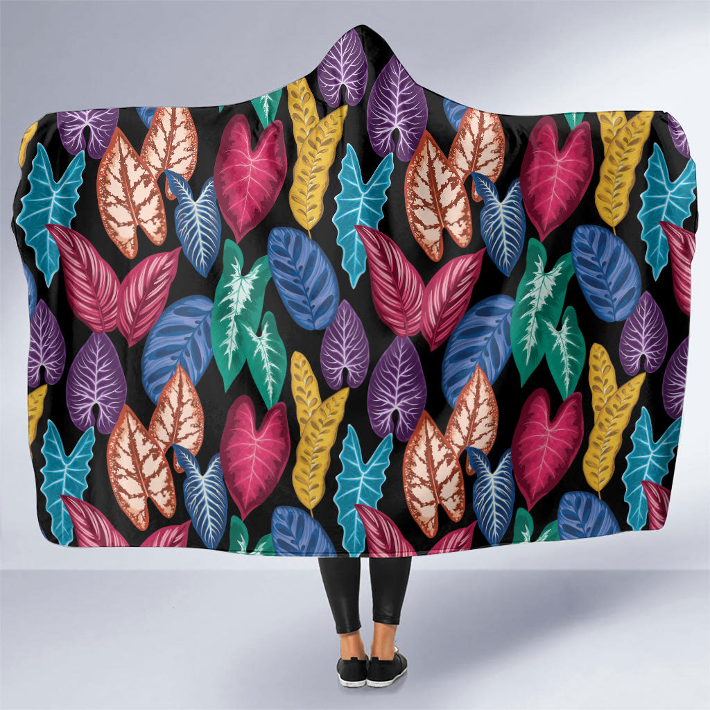 Hawaii Colorful Tropical Leaves Hooded Blanket LT01 One Size Black - Polynesian Pride