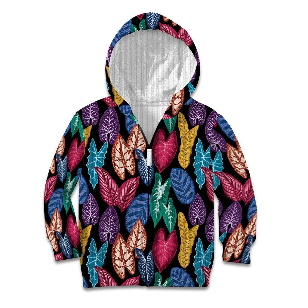 Hawaii Colorful Tropical Leaves Kid Hoodie LT01 Zip Hoodie Black - Polynesian Pride