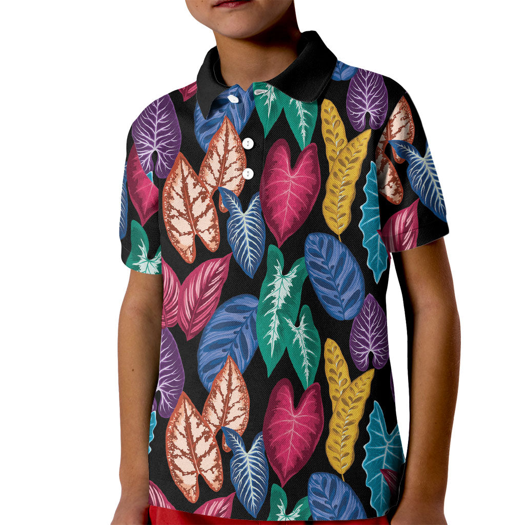 Hawaii Colorful Tropical Leaves Kid Polo Shirt LT01 Kid Black - Polynesian Pride