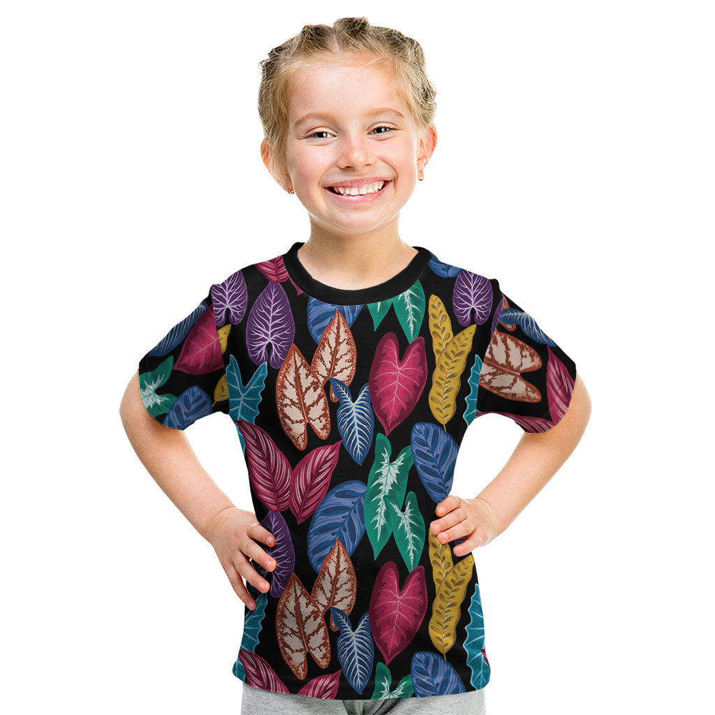 Hawaii Colorful Tropical Leaves Kid T Shirt LT01 Black - Polynesian Pride