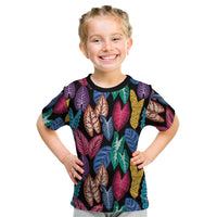 Hawaii Colorful Tropical Leaves Kid T Shirt LT01 Black - Polynesian Pride