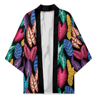 Hawaii Colorful Tropical Leaves Kimono LT01 Unisex Black - Polynesian Pride