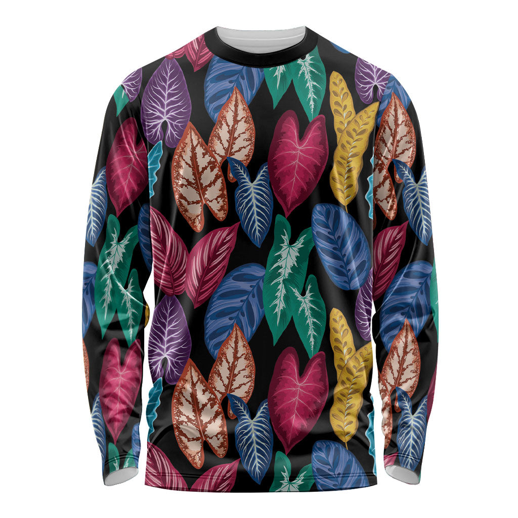 Hawaii Colorful Tropical Leaves Long Sleeve Shirt LT01 Unisex Black - Polynesian Pride