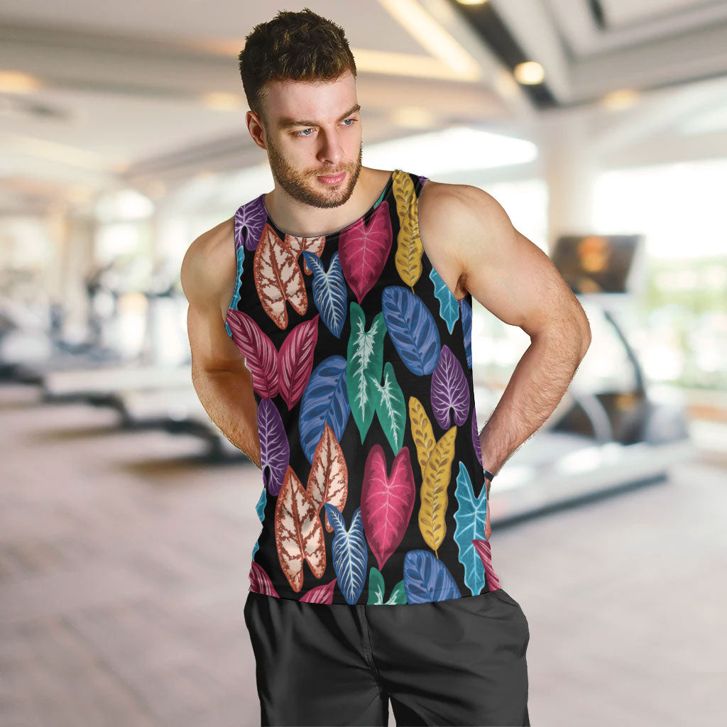Hawaii Colorful Tropical Leaves Men Tank Top LT01 Black - Polynesian Pride