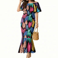 Hawaii Colorful Tropical Leaves Mermaid Dress LT01 Women Black - Polynesian Pride