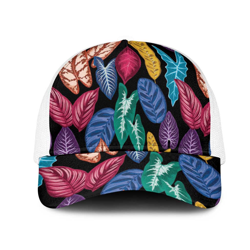 Hawaii Colorful Tropical Leaves Mesh Trucker Cap LT01 One Size White Black - Polynesian Pride