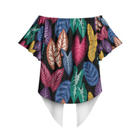 Hawaii Colorful Tropical Leaves Off Shoulder Wrap Waist Top LT01 - Polynesian Pride