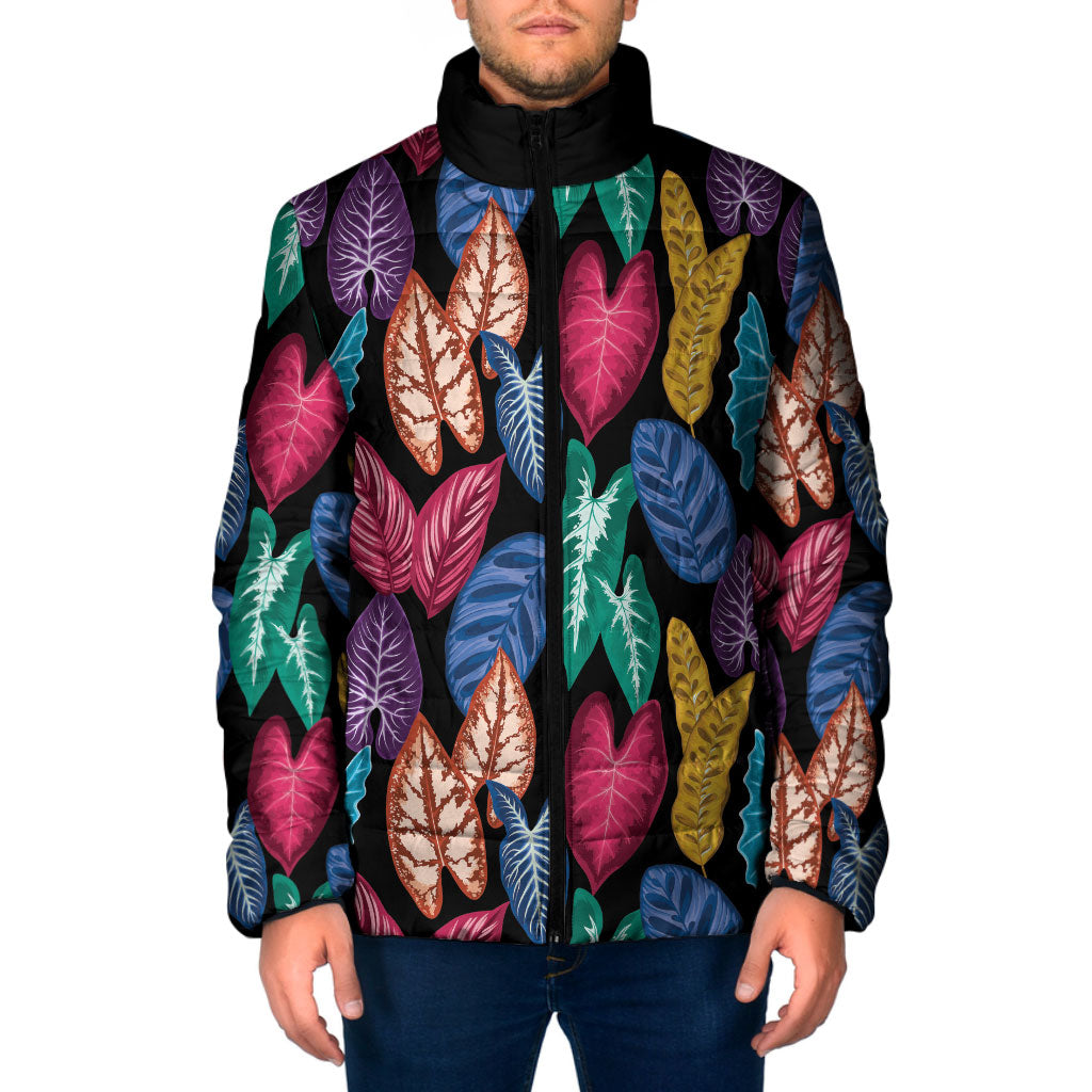 Hawaii Colorful Tropical Leaves Padded Jacket LT01 Men Black - Polynesian Pride