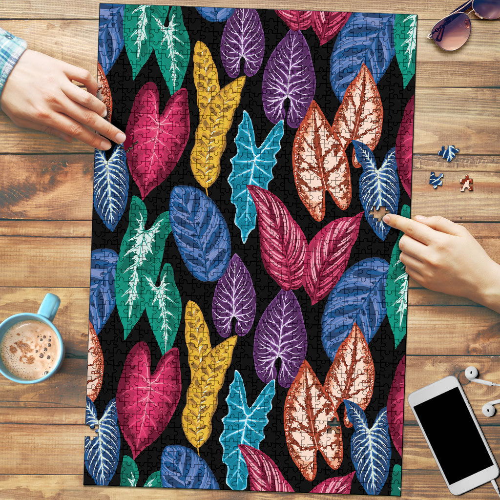 Hawaii Colorful Tropical Leaves Puzzle LT01 Black - Polynesian Pride