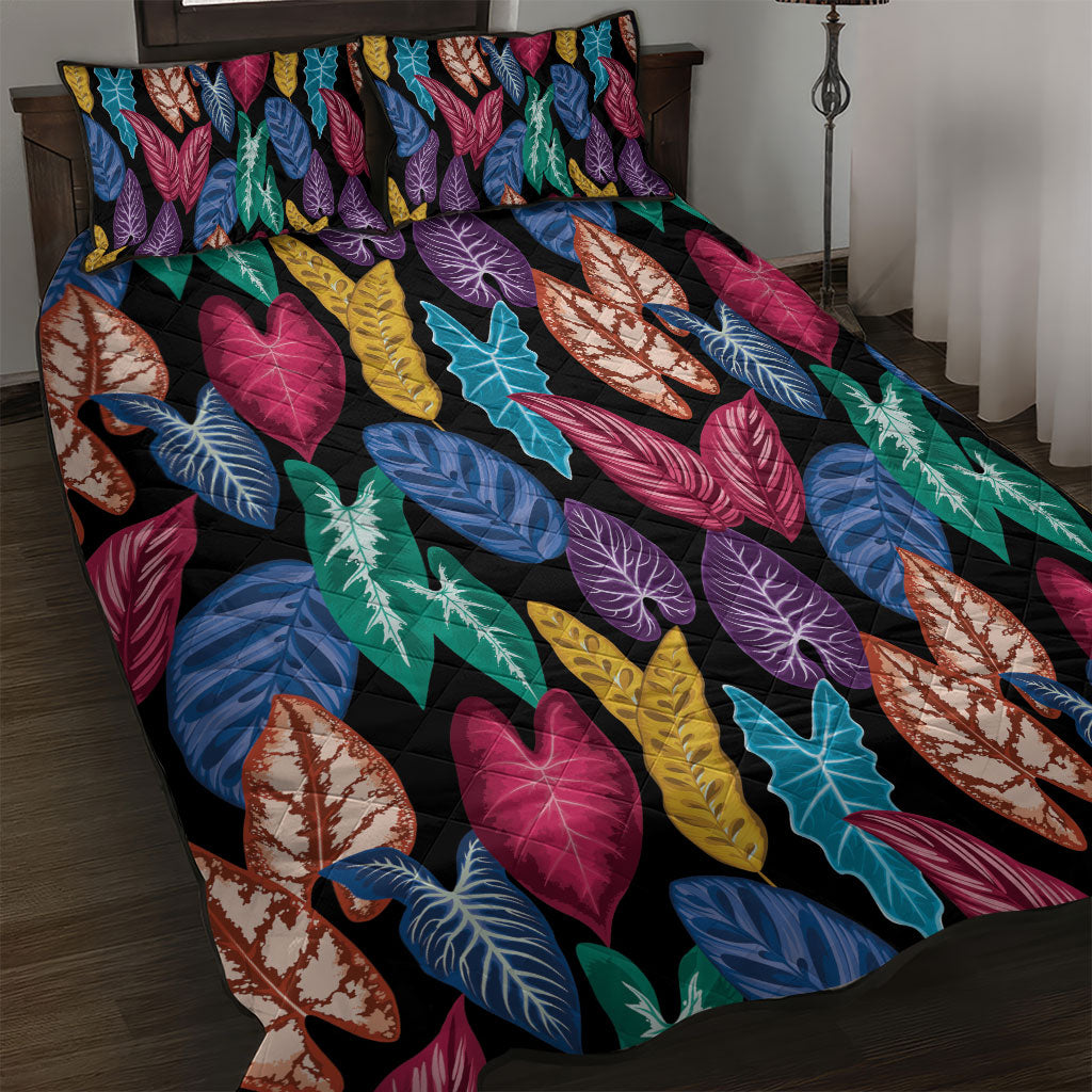 Hawaii Colorful Tropical Leaves Quilt Bed Set LT01 Black - Polynesian Pride