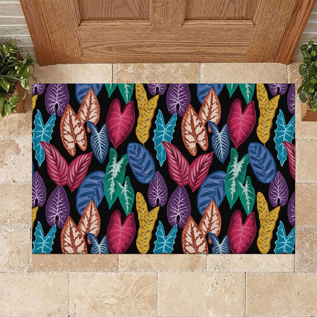 Hawaii Colorful Tropical Leaves Rubber Doormat LT01 Black - Polynesian Pride