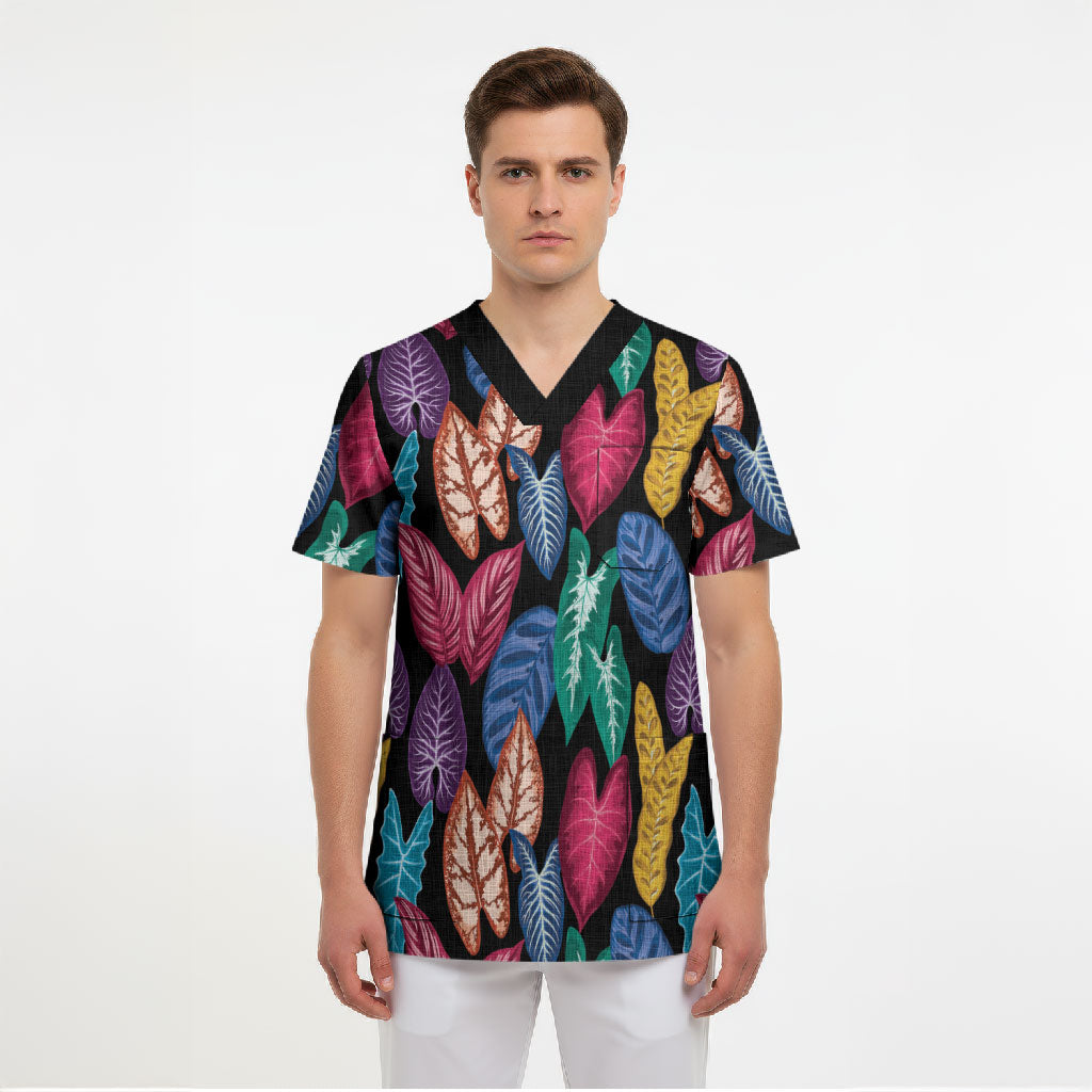Hawaii Colorful Tropical Leaves Scrub Top LT01 - Polynesian Pride