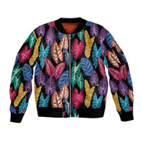 Hawaii Colorful Tropical Leaves Sleeve Zip Bomber Jacket LT01 Unisex Black - Polynesian Pride