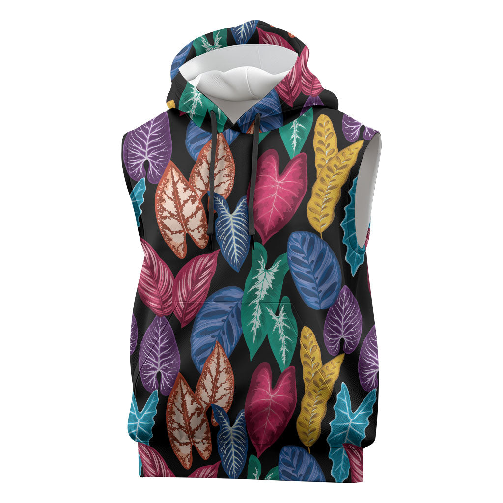 Hawaii Colorful Tropical Leaves Sleeveless Hoodie LT01 Black - Polynesian Pride