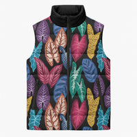Hawaii Colorful Tropical Leaves Sleeveless Puffer Jacket LT01 Unisex Black - Polynesian Pride