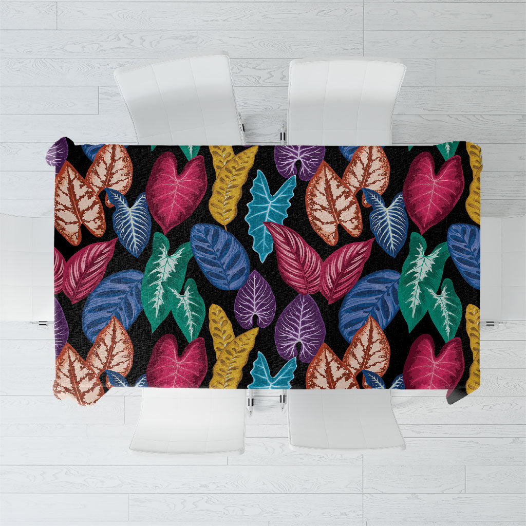 Hawaii Colorful Tropical Leaves Tablecloth LT01 Black - Polynesian Pride