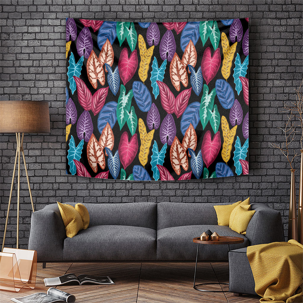Hawaii Colorful Tropical Leaves Tapestry LT01 Black - Polynesian Pride