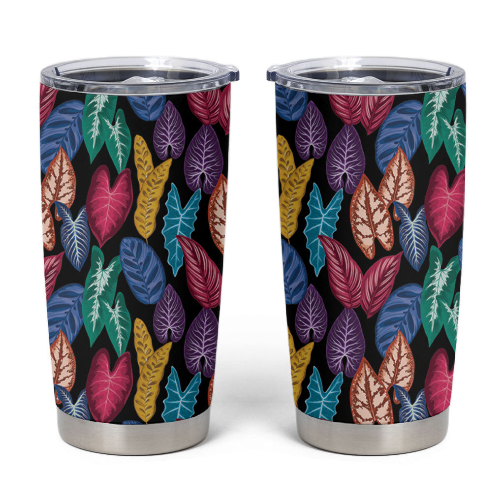 Hawaii Colorful Tropical Leaves Tumbler Cup LT01 Black - Polynesian Pride