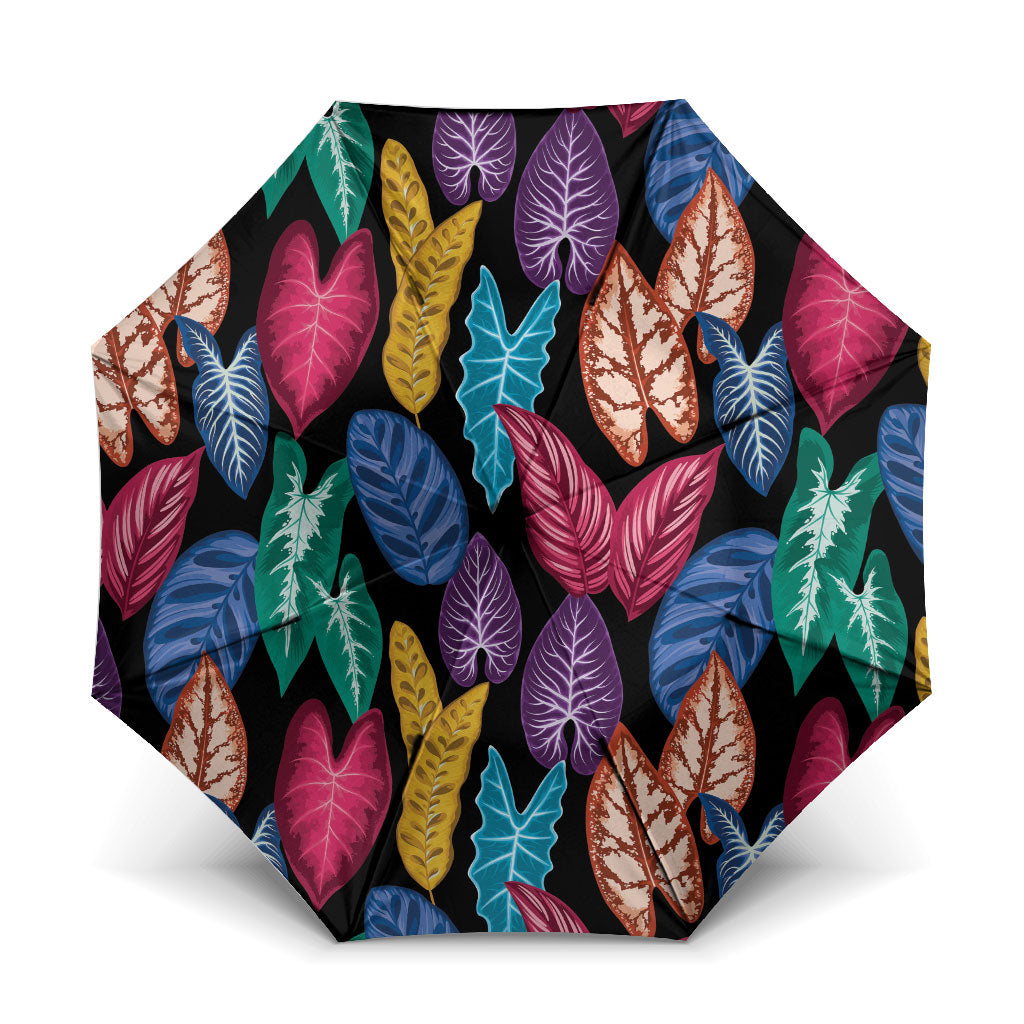 Hawaii Colorful Tropical Leaves Umbrella LT01 One Size Folded 11.42 inch Opened Diameter 37.4 inch Black - Polynesian Pride