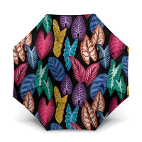 Hawaii Colorful Tropical Leaves Umbrella LT01 One Size Folded 11.42 inch Opened Diameter 37.4 inch Black - Polynesian Pride
