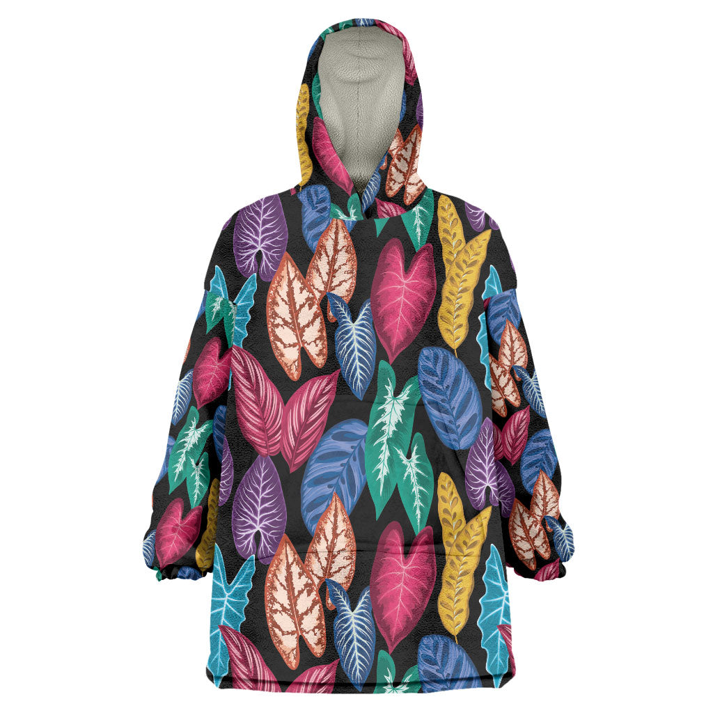 Hawaii Colorful Tropical Leaves Wearable Blanket Hoodie LT01 One Size Black - Polynesian Pride