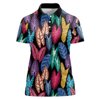 Hawaii Colorful Tropical Leaves Women Polo Shirt LT01 Female Black - Polynesian Pride