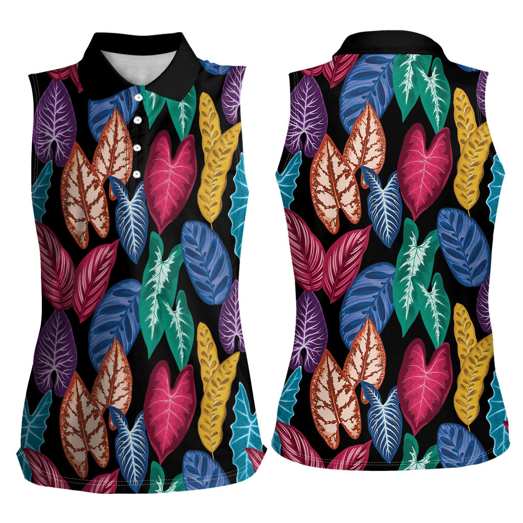 Hawaii Colorful Tropical Leaves Women Sleeveless Polo Shirt LT01 - Polynesian Pride