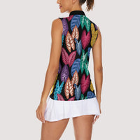 Hawaii Colorful Tropical Leaves Women Sleeveless Polo Shirt LT01 - Polynesian Pride
