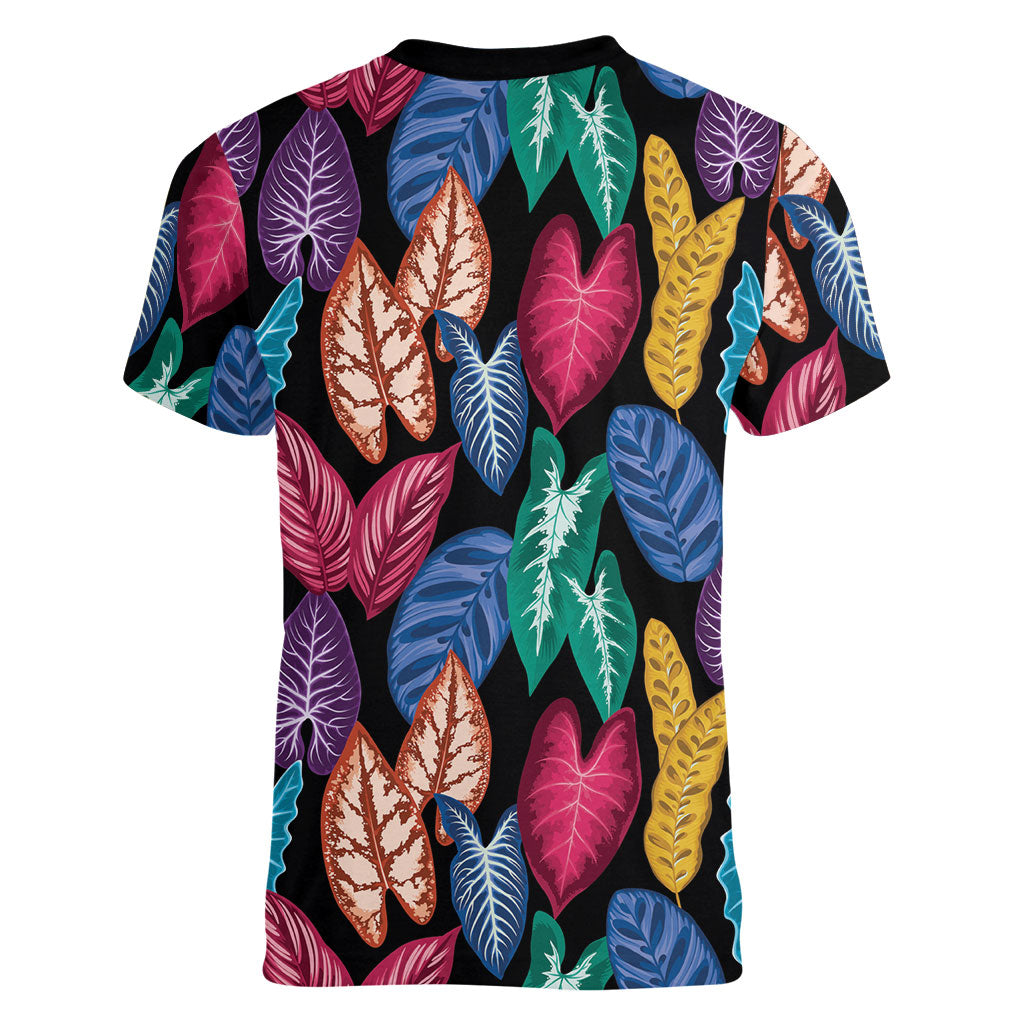 Hawaii Colorful Tropical Leaves Women V-Neck T-Shirt LT01 - Polynesian Pride