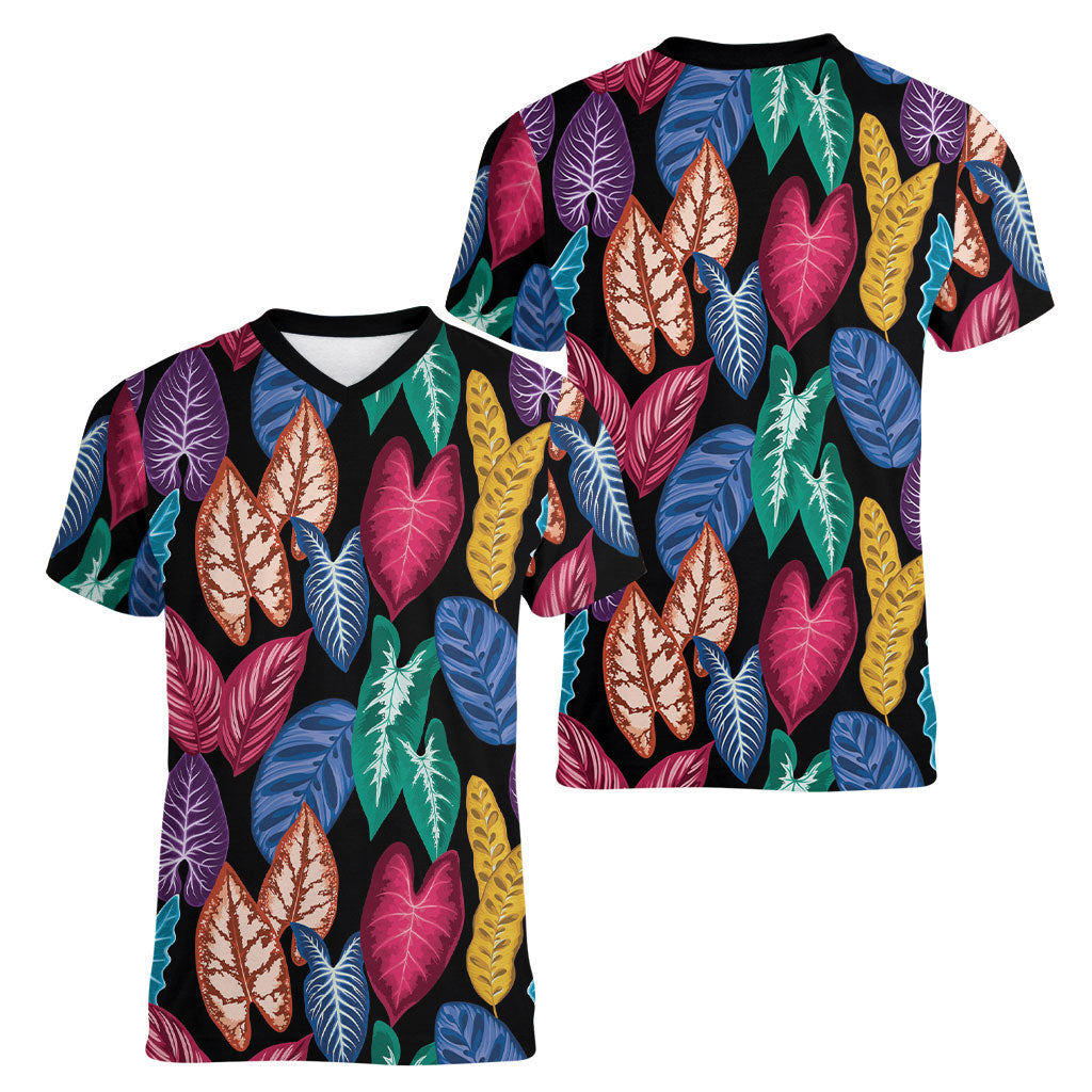 Hawaii Colorful Tropical Leaves Women V-Neck T-Shirt LT01 - Polynesian Pride