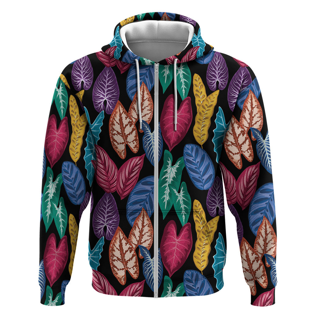 Hawaii Colorful Tropical Leaves Zip Hoodie LT01 Zip Hoodie Black - Polynesian Pride