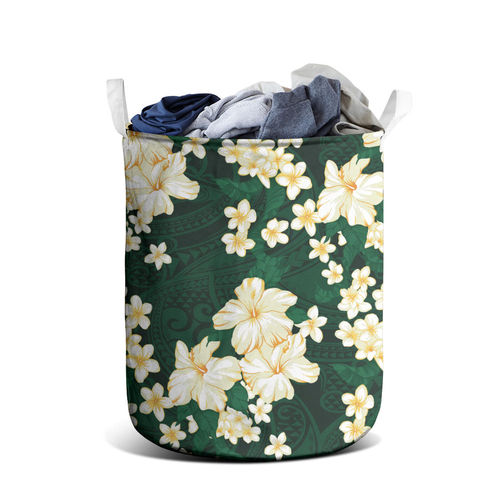Hawaii Hibiscus Plumeria Green Laundry Basket Polynesian Pattern LT01 - Polynesian Pride