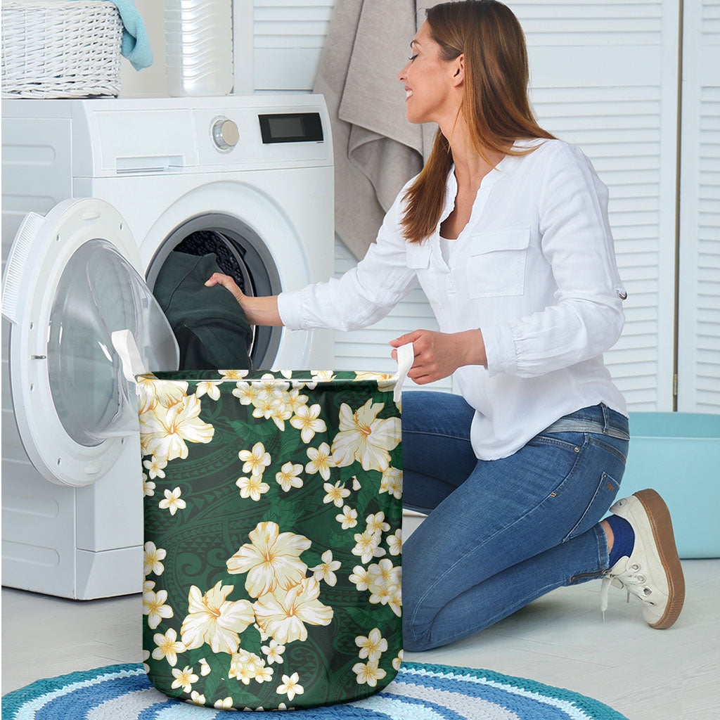 Hawaii Hibiscus Plumeria Green Laundry Basket Polynesian Pattern LT01 - Polynesian Pride